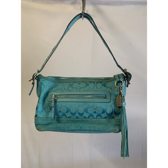 Coach East West Duffle Soho Shoulder Bag Hand Signature blue Leather 9363 Used - Picture 4 of 12